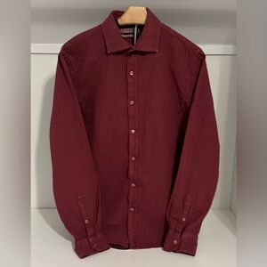 Mango Men’s Burgundy Red Elegant Button-Down 100% Cotton Slim Fit Shirt Small